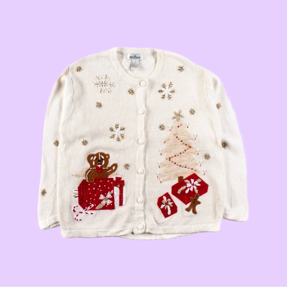 Vintage y2k White Ugly Christmas Knit Cardigan 🔥 - Picture 1 of 4